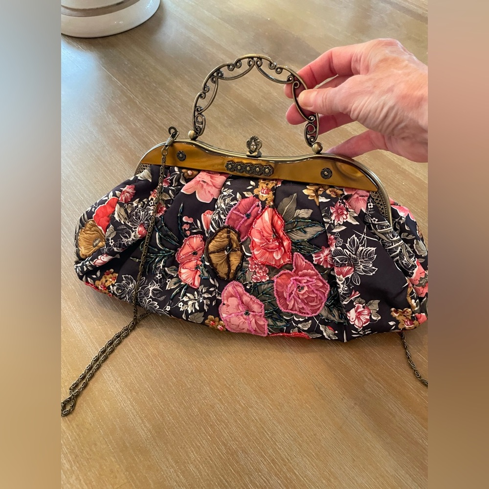 Luxury, unique Vintage bag. Stylish for special affairs. Bronze handles, & strap